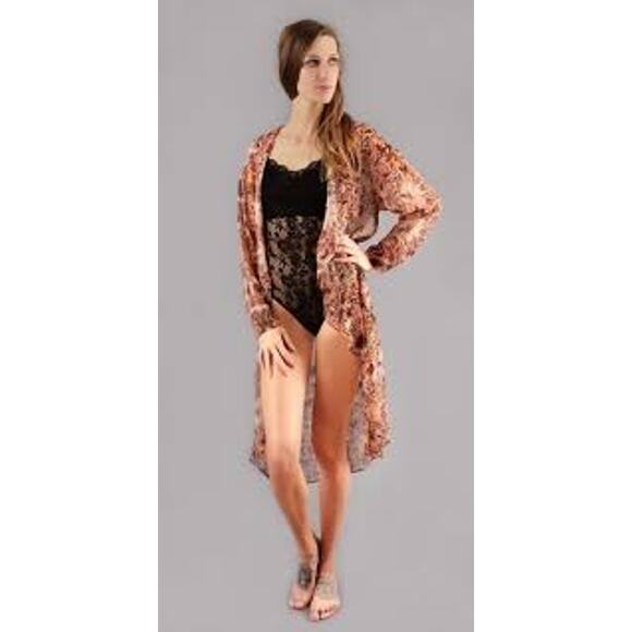 BCBGeneration Long Sheer Caftan Beach Cover Kimono Duster Wrap Size Small S - Picture 7 of 7